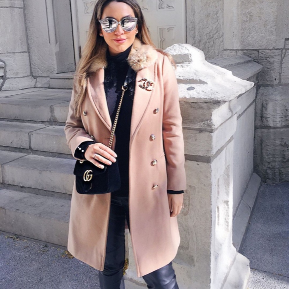 Topshop Coat with Removable Fur Collar - size 6